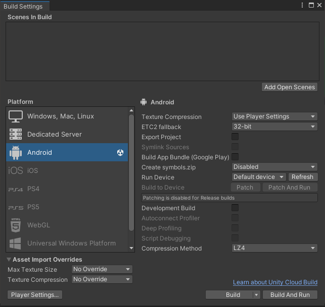 Unity Build Settings 1