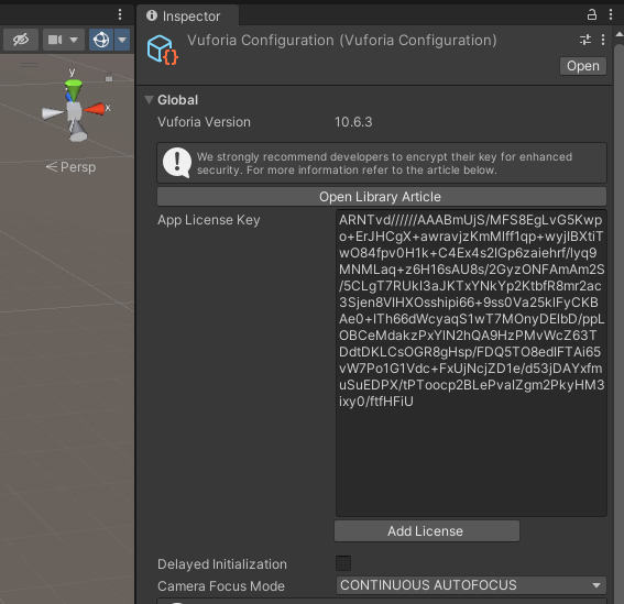 Vuforia Configuration Settings