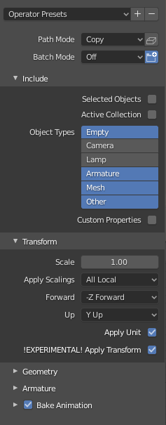 Blender Export Settings