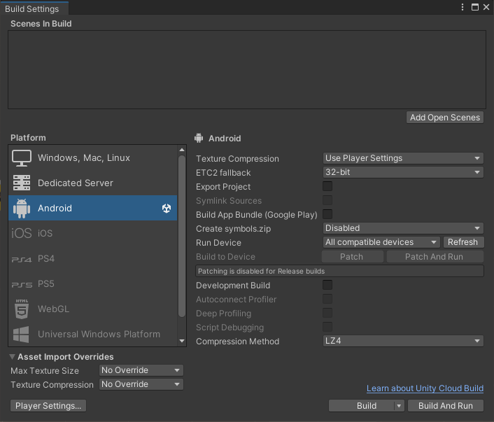 Unity Export Settings