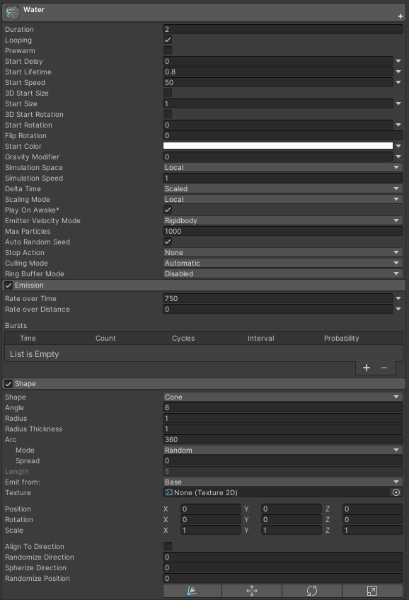 Water Tap Particle System Settings 1